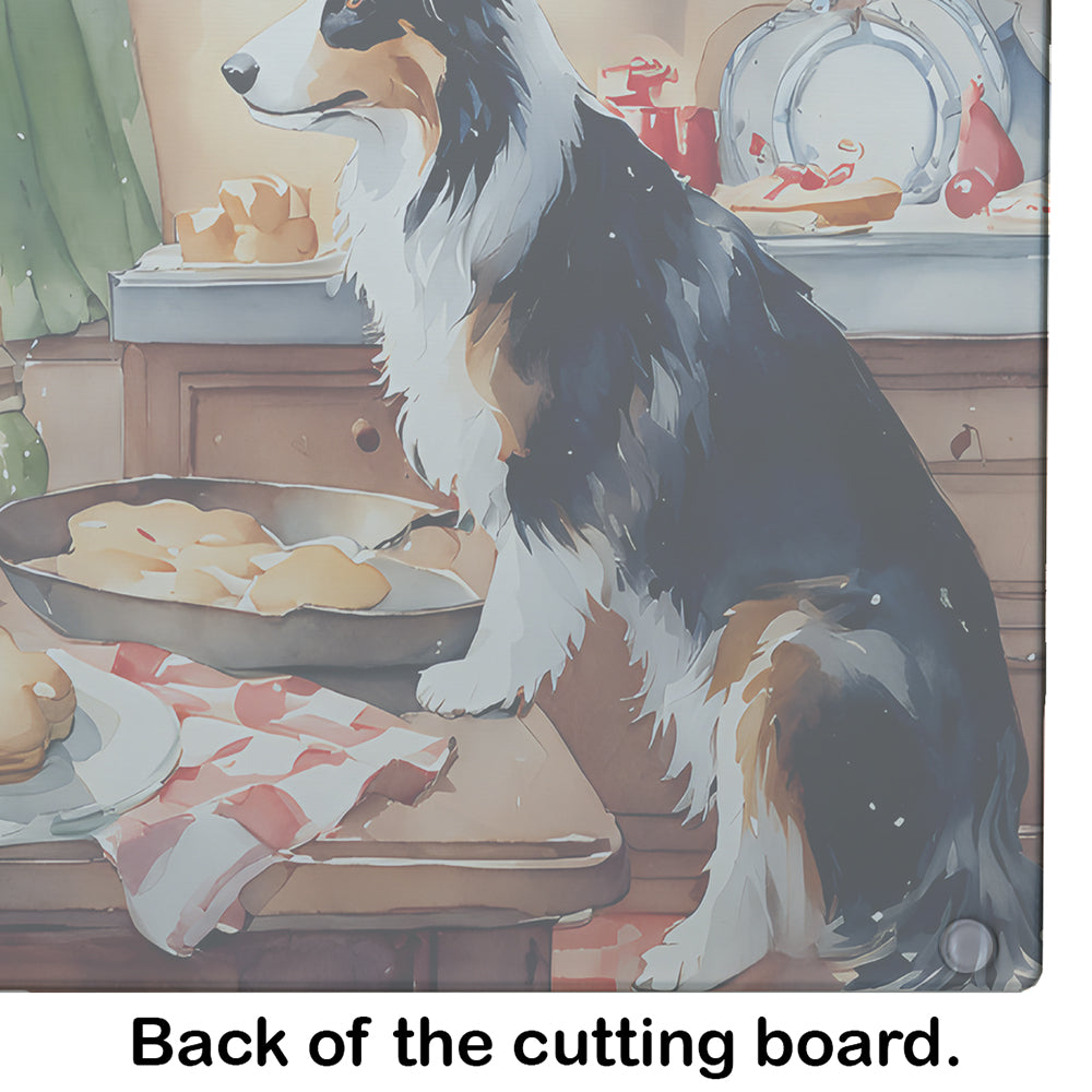Border Collie Christmas Cookies Glass Cutting Board