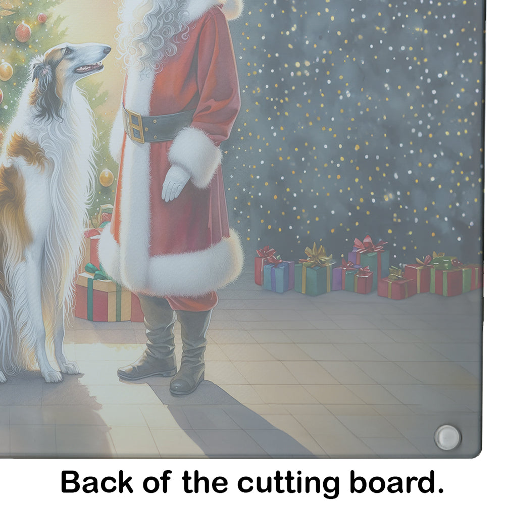 Borzoi and Santa Claus Glass Cutting Board