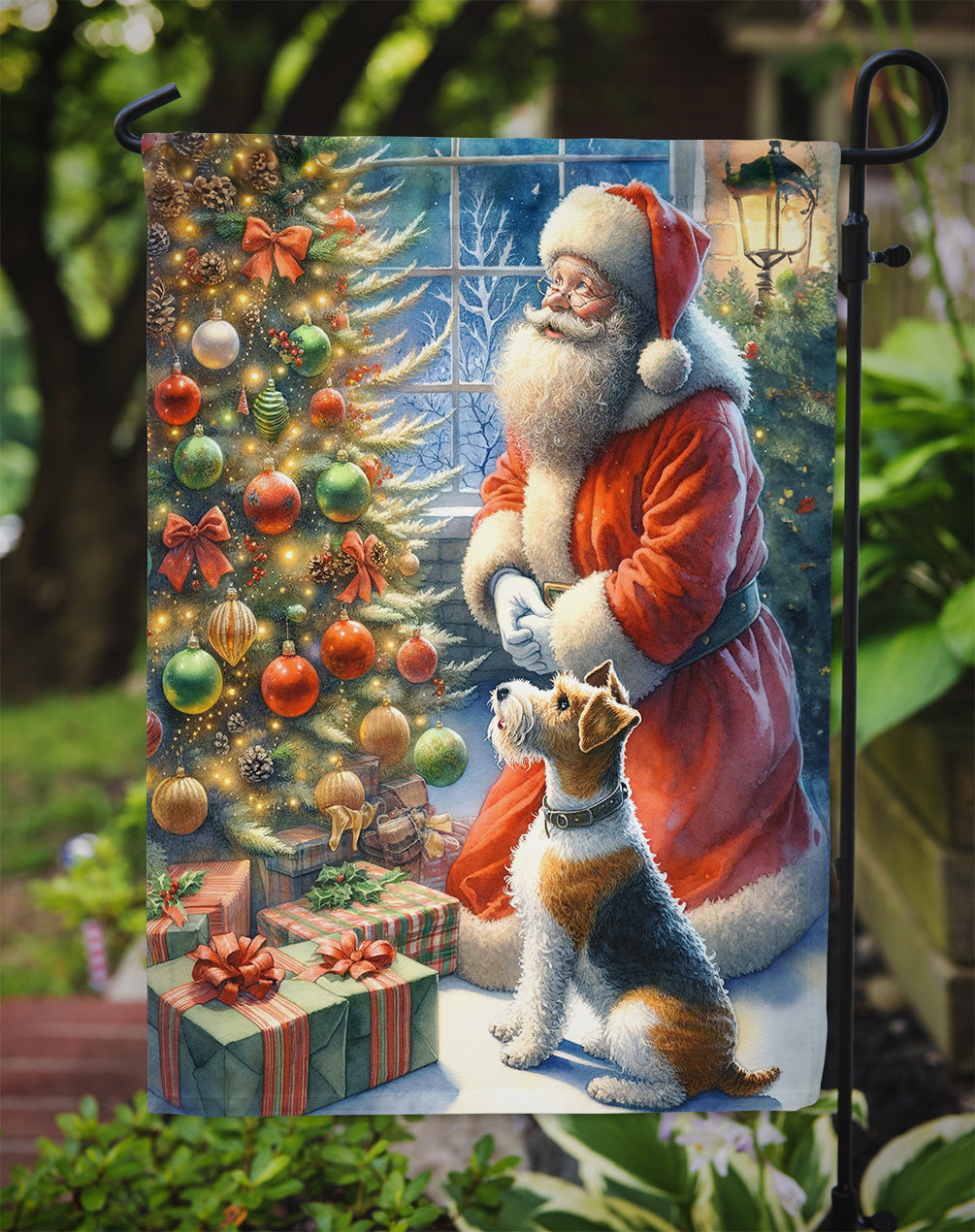 Fox Terrier and Santa Claus Garden Flag