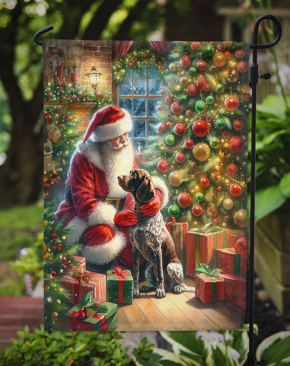 German Shorthaired Pointer and Santa Claus Garden Flag