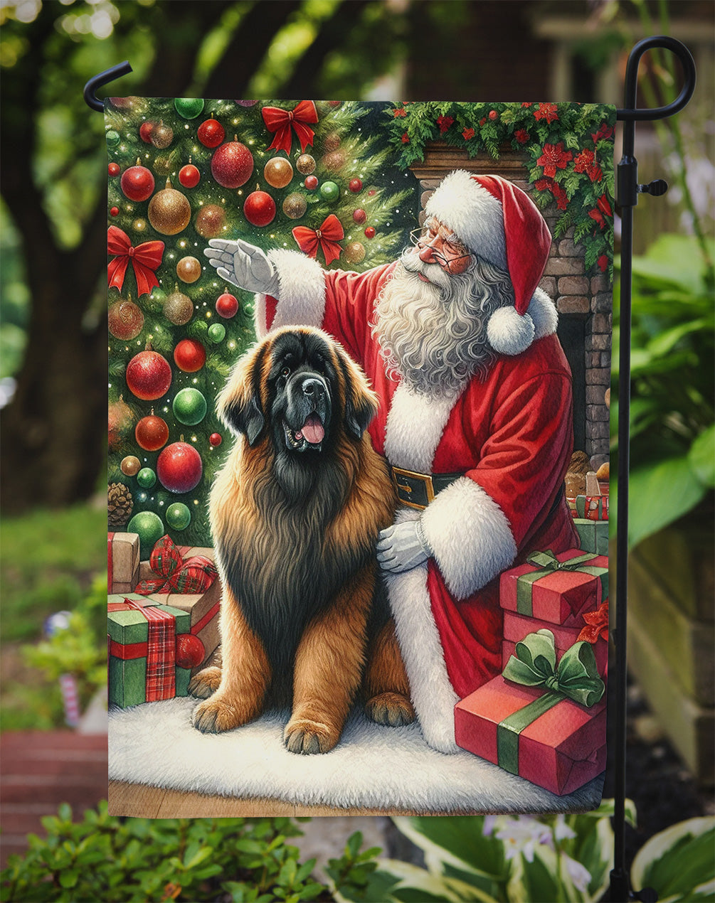 Leonberger and Santa Claus Garden Flag