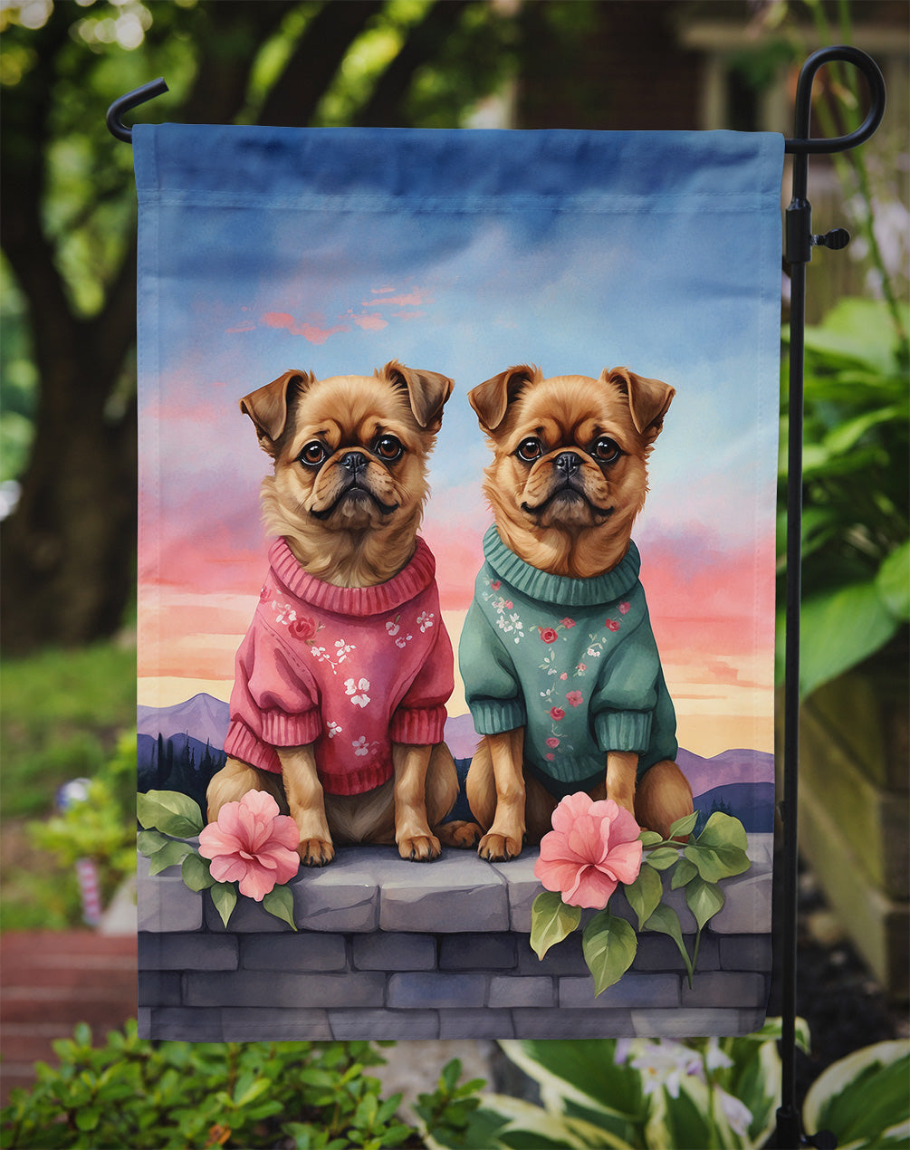 Brussels Griffon Two Hearts Garden Flag