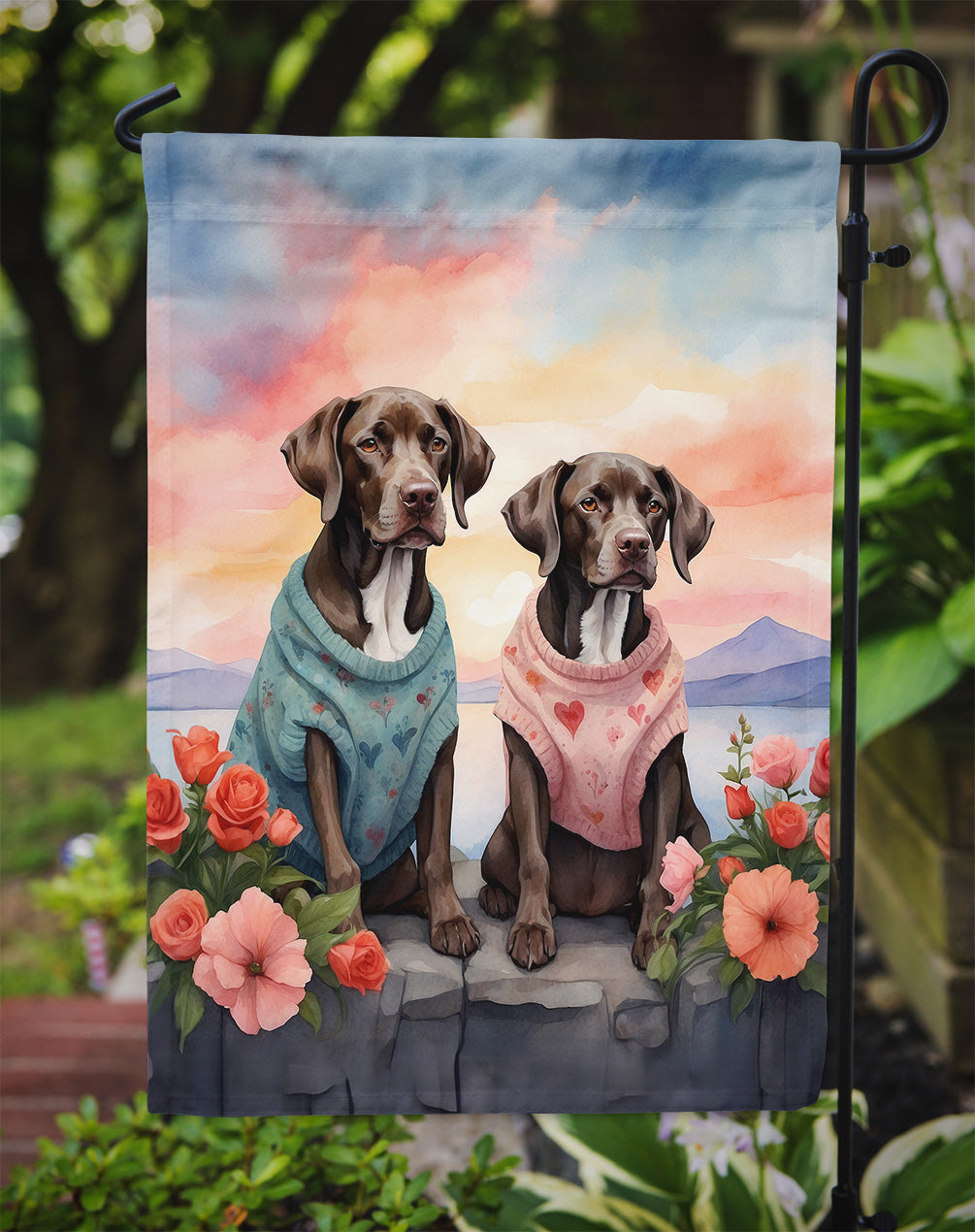 German Shorthaired Pointer Two Hearts Garden Flag