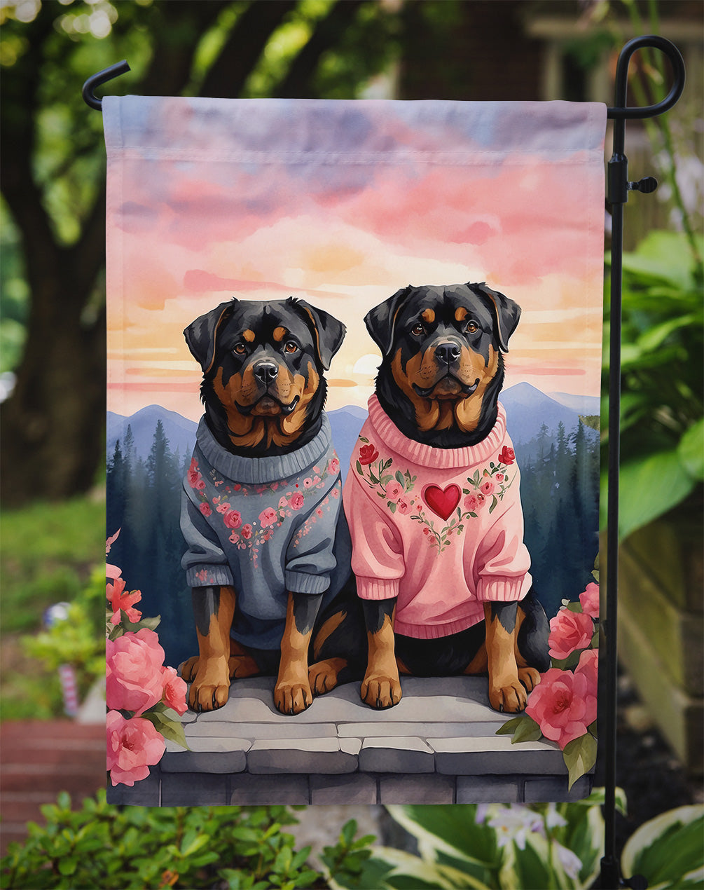 Rottweiler Two Hearts Garden Flag