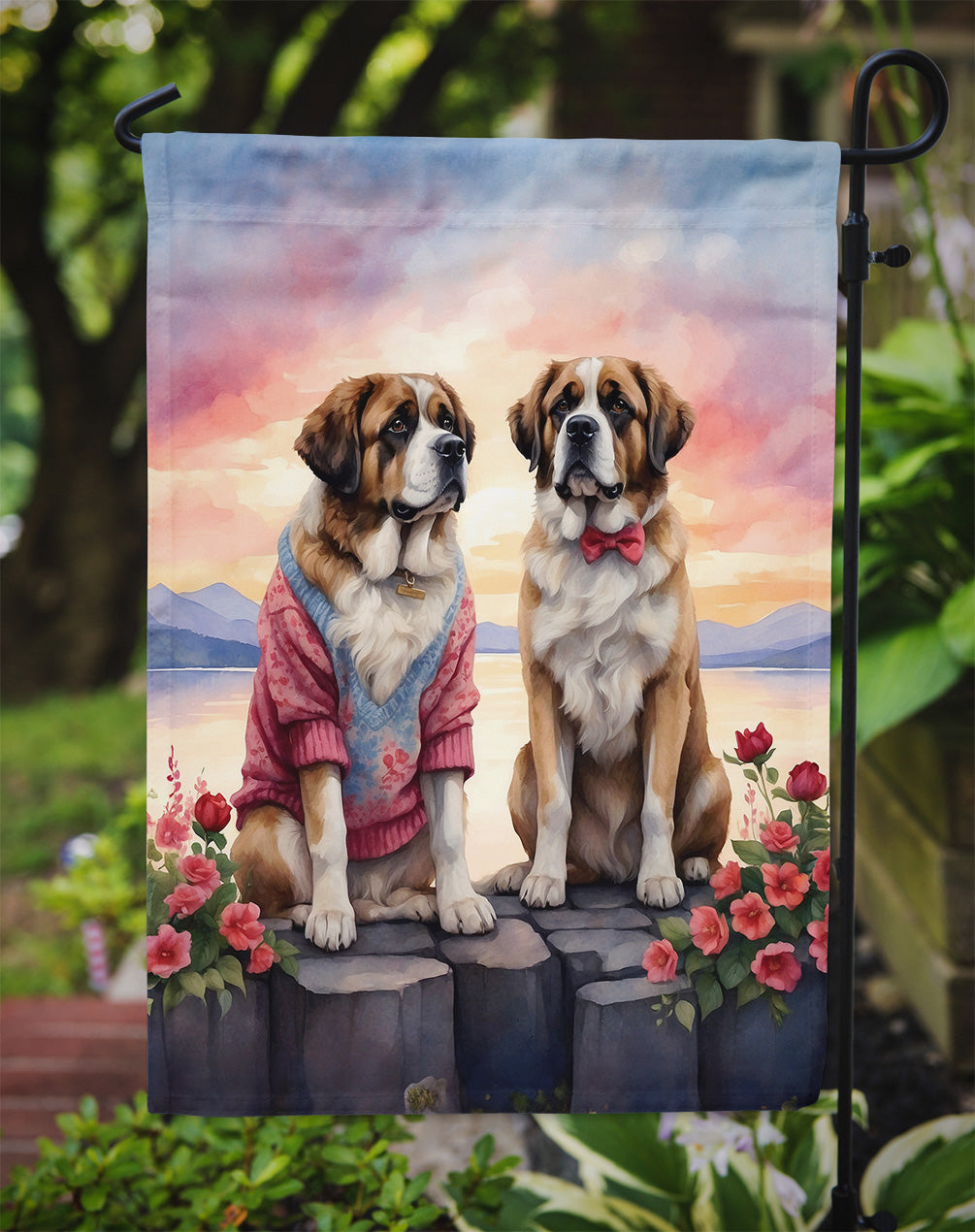 Saint Bernard Two Hearts Garden Flag