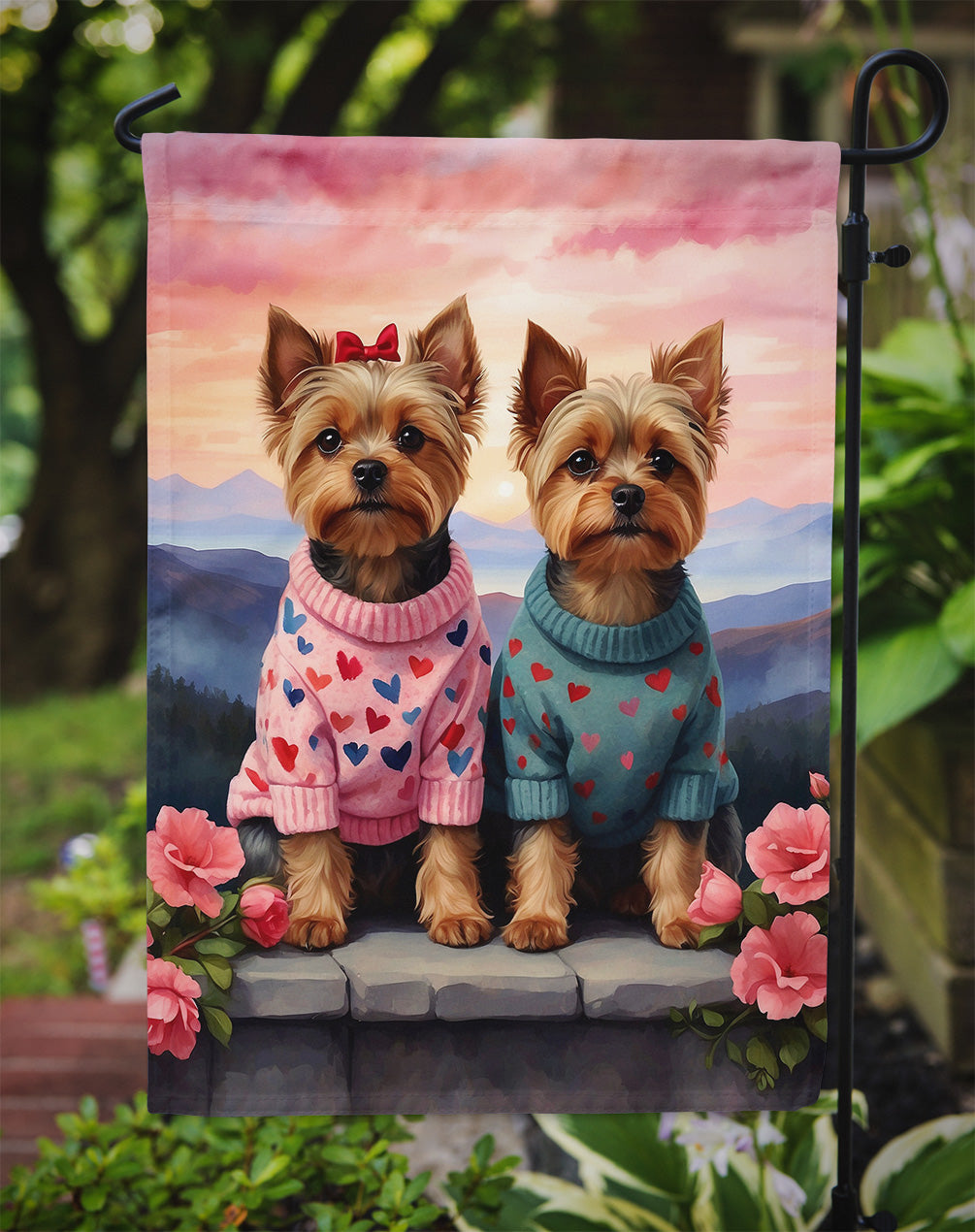 Yorkshire Terrier Two Hearts Garden Flag