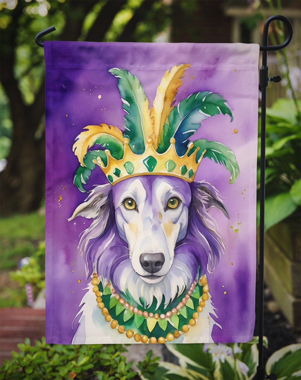 Borzoi King of Mardi Gras Garden Flag