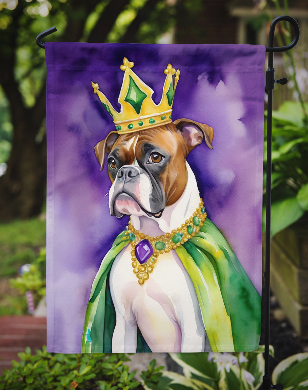 Boxer King of Mardi Gras Garden Flag
