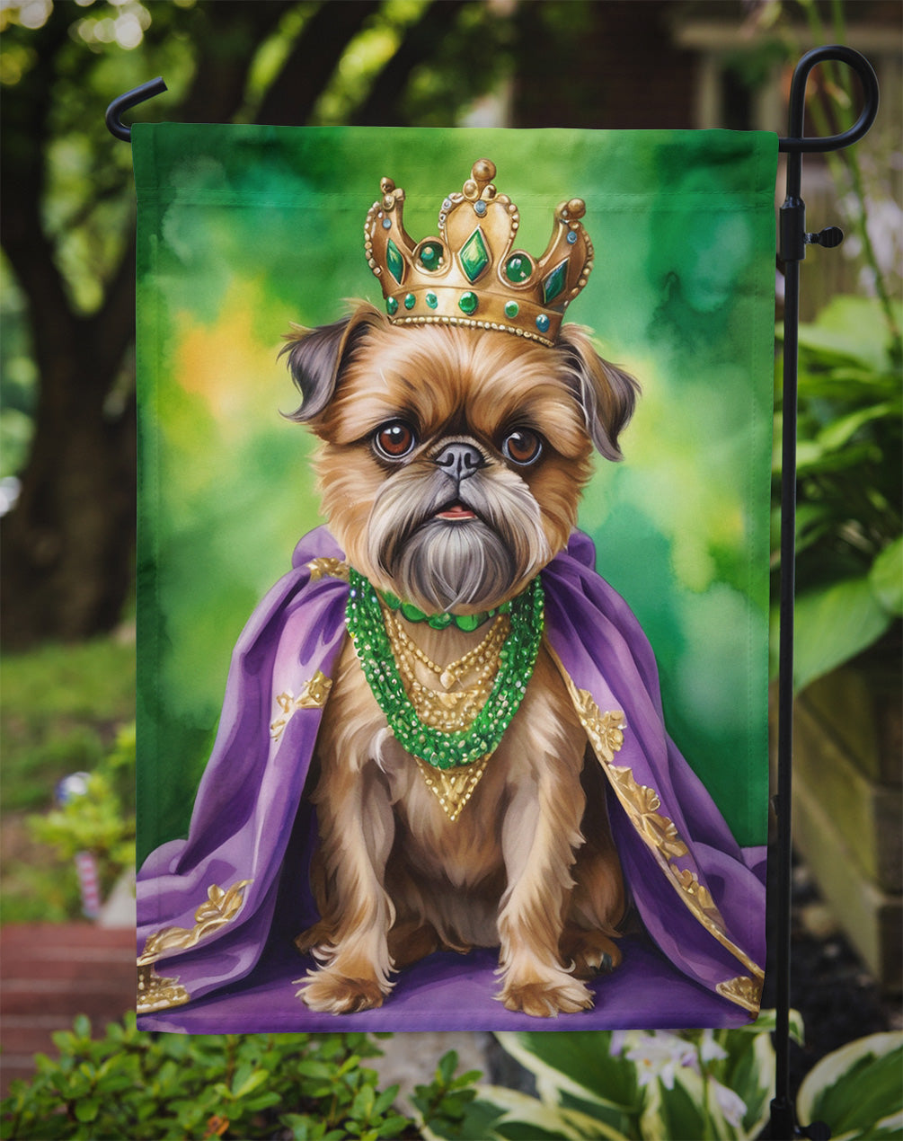 Brussels Griffon King of Mardi Gras Garden Flag