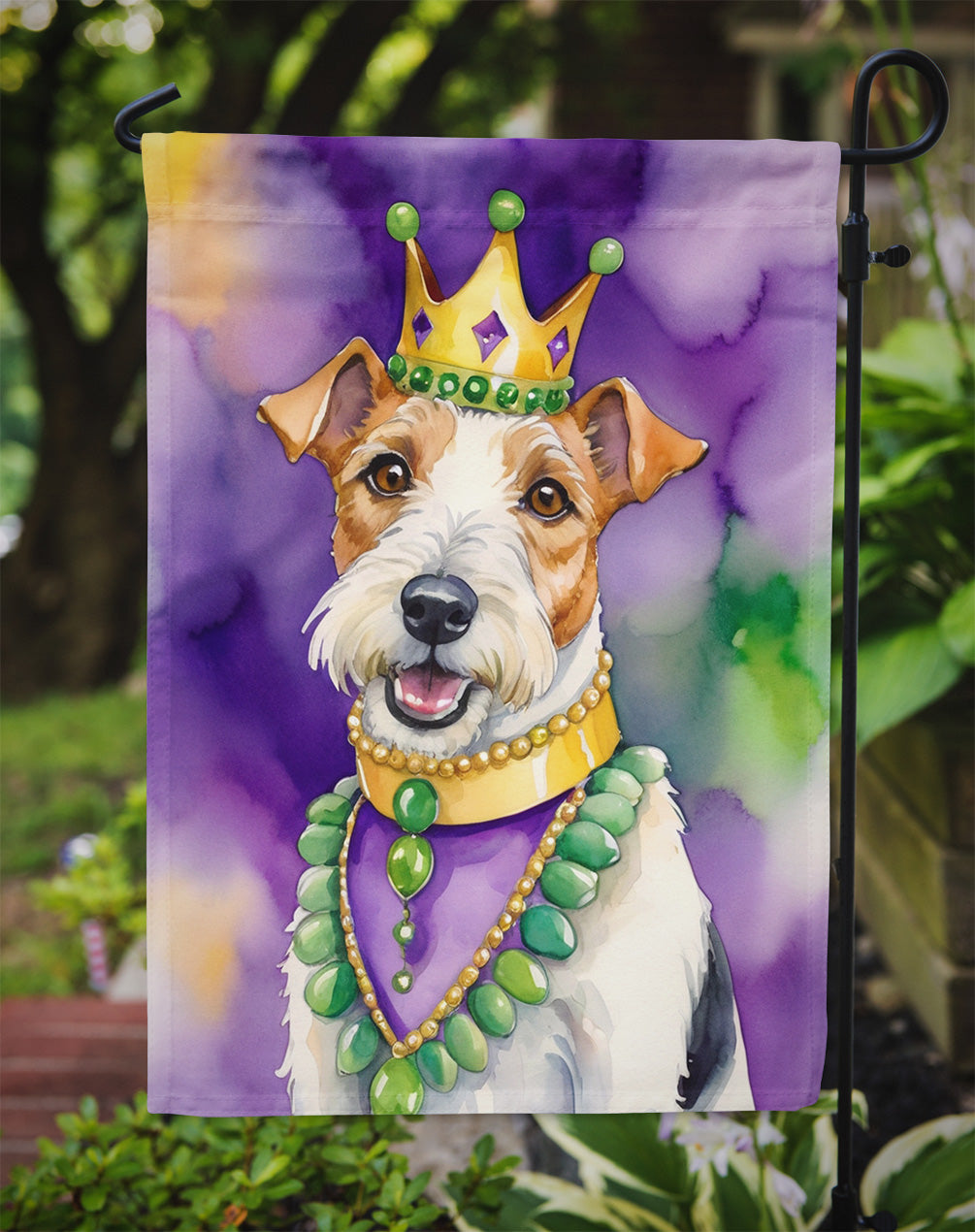 Fox Terrier King of Mardi Gras Garden Flag