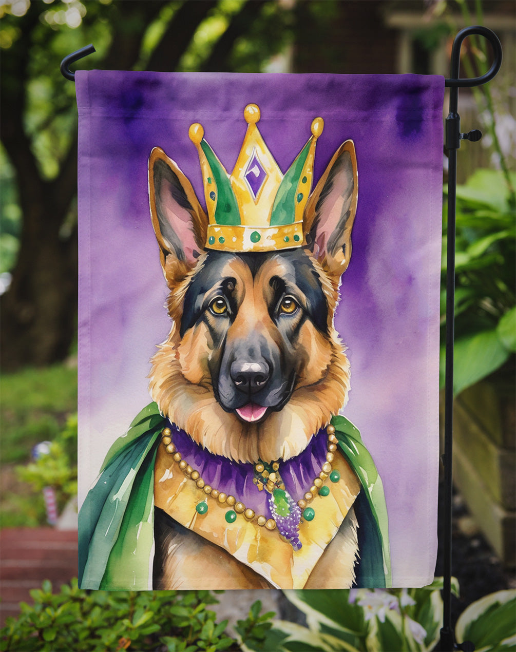 German Shepherd King of Mardi Gras Garden Flag