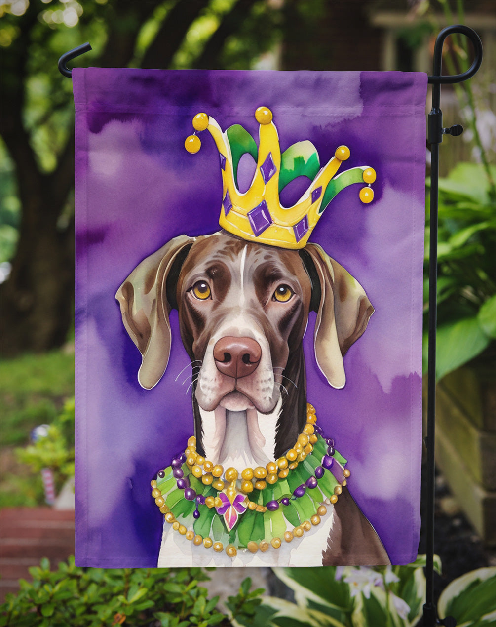 German Shorthaired Pointer King of Mardi Gras Garden Flag