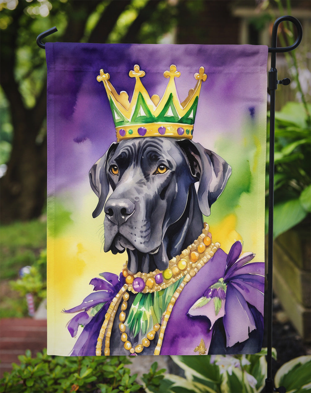 Great Dane King of Mardi Gras Garden Flag