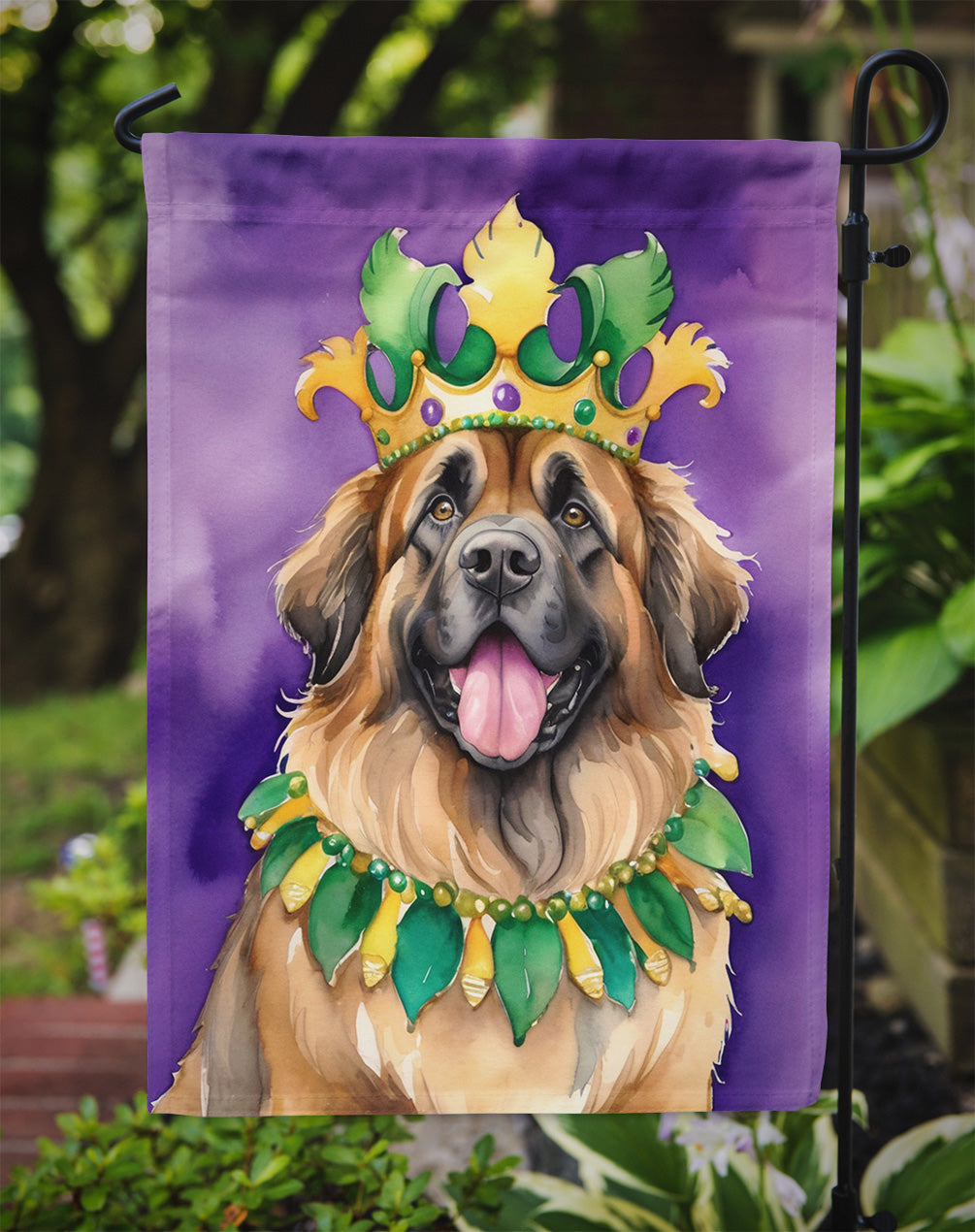 Leonberger King of Mardi Gras Garden Flag