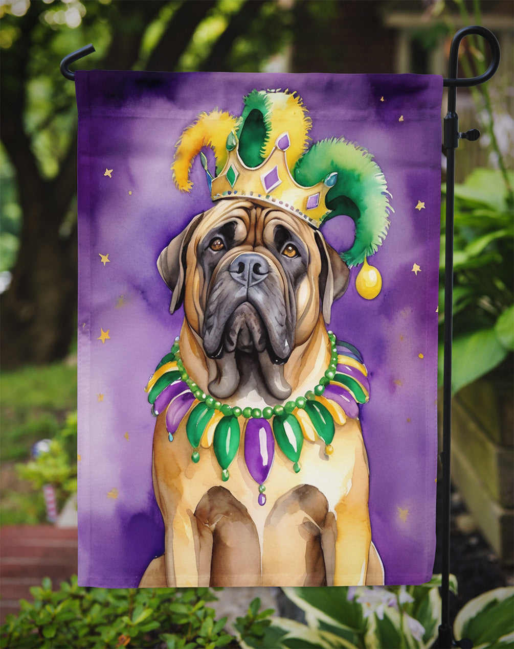Mastiff King of Mardi Gras Garden Flag