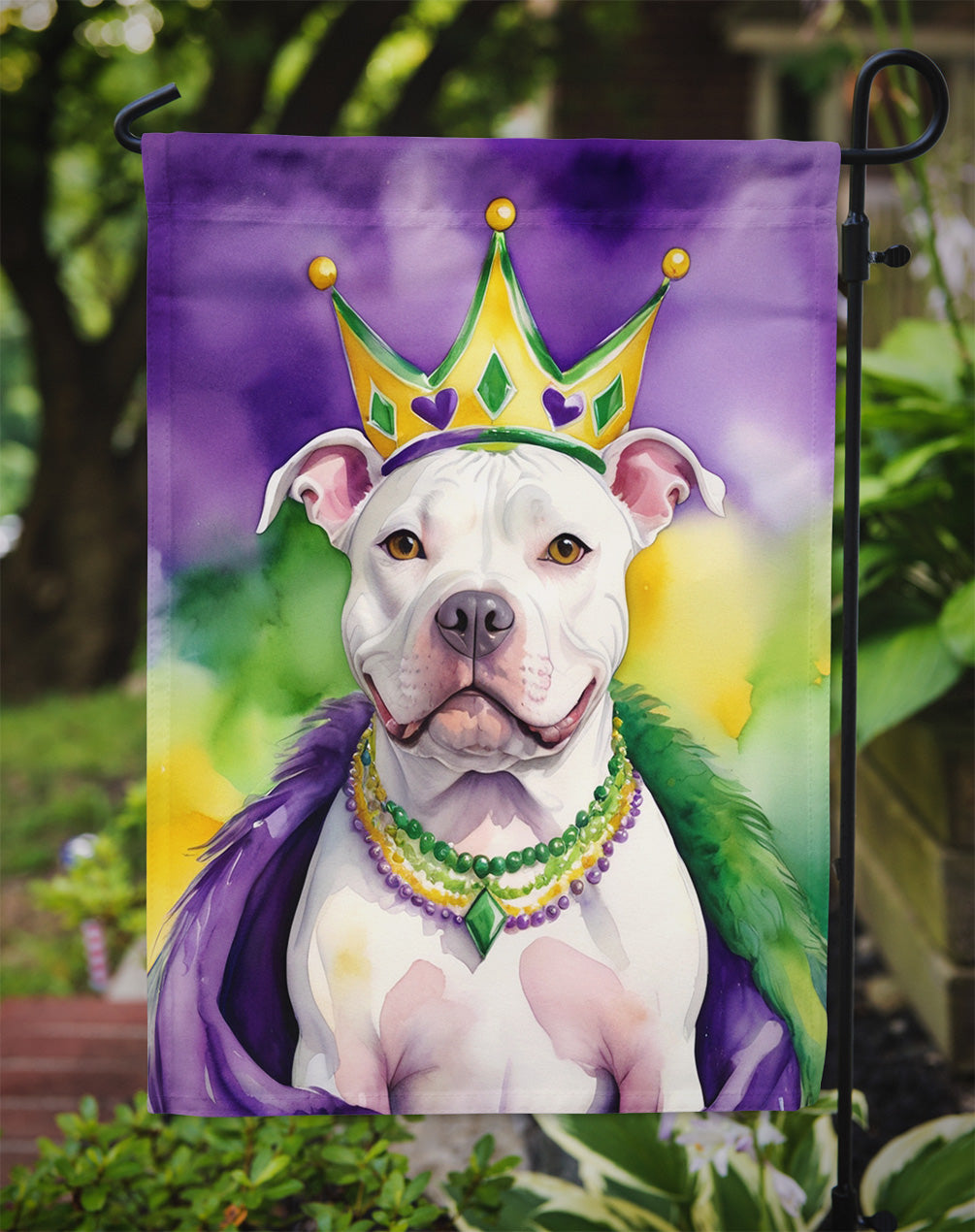 Pit Bull Terrier King of Mardi Gras Garden Flag