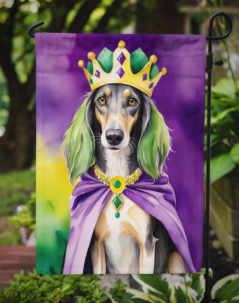 Saluki King of Mardi Gras Garden Flag