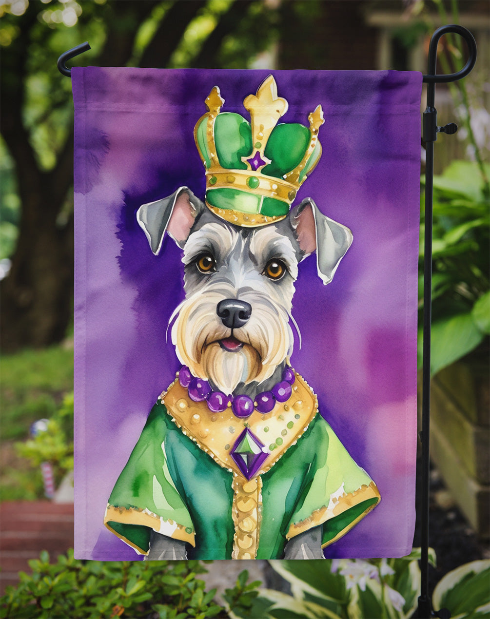 Schnauzer King of Mardi Gras Garden Flag