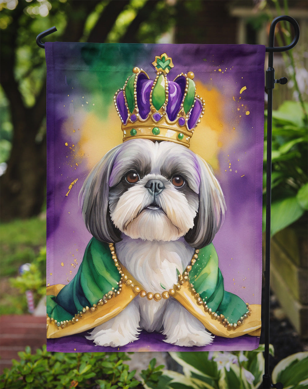 Shih Tzu King of Mardi Gras Garden Flag