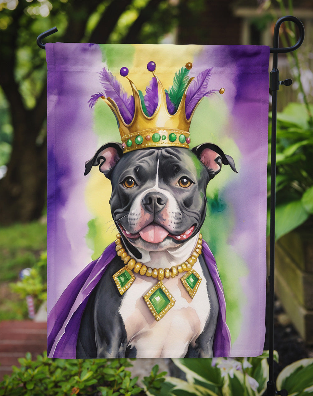 Staffordshire Bull Terrier King of Mardi Gras Garden Flag
