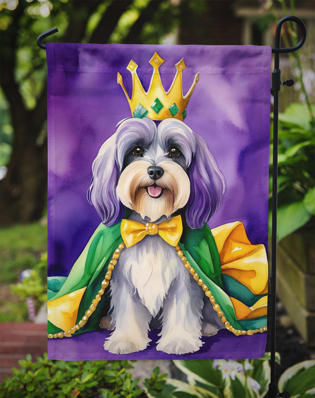 Tibetan Terrier King of Mardi Gras Garden Flag
