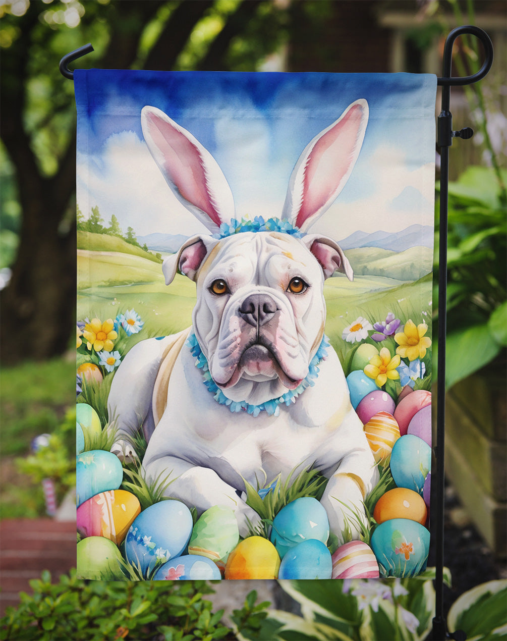 American Bulldog Easter Egg Hunt Garden Flag