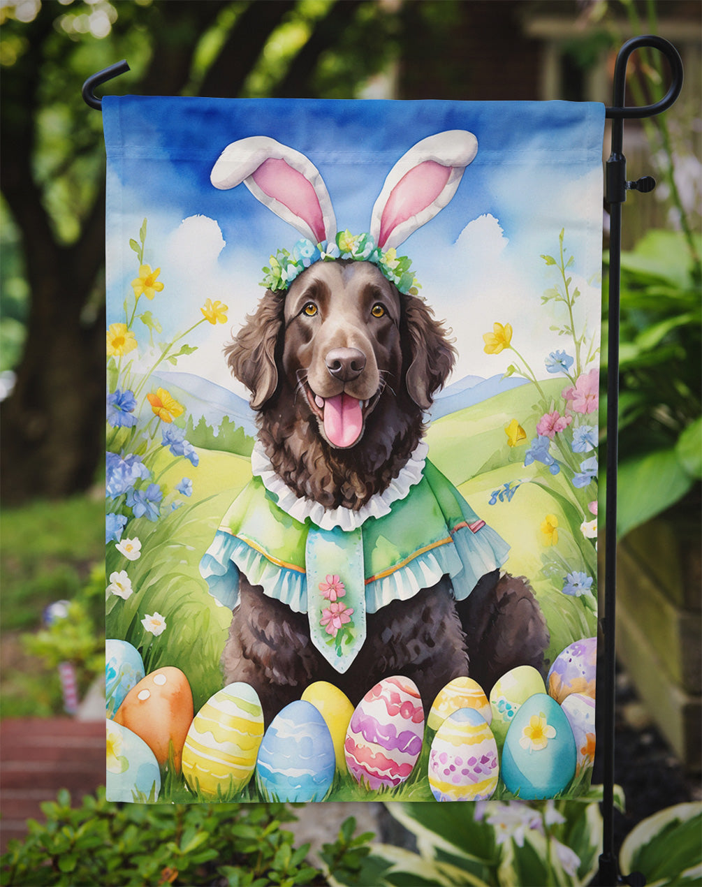 Curly-Coated Retriever Easter Egg Hunt Garden Flag