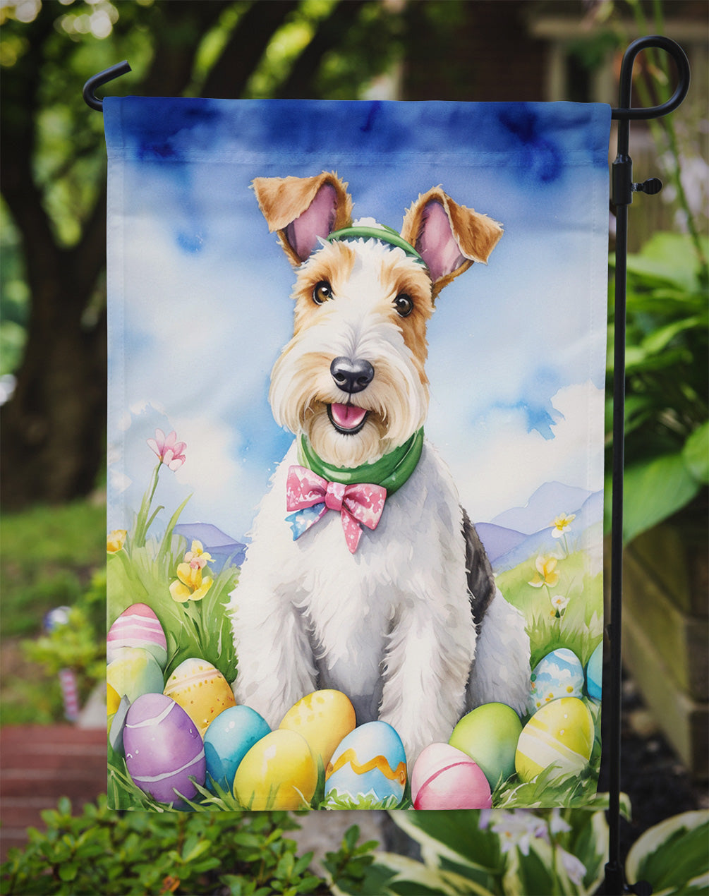 Fox Terrier Easter Egg Hunt Garden Flag