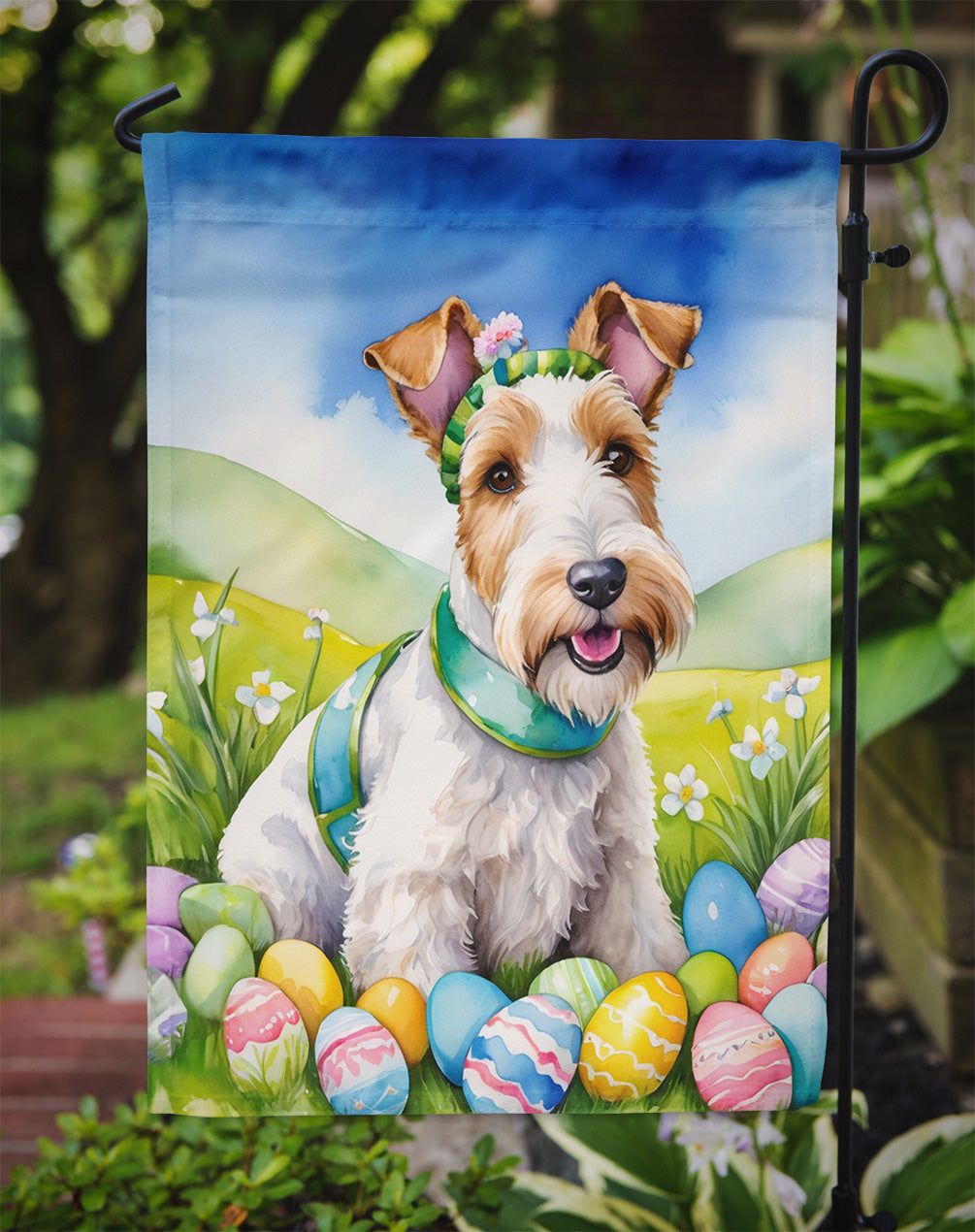Fox Terrier Easter Egg Hunt Garden Flag