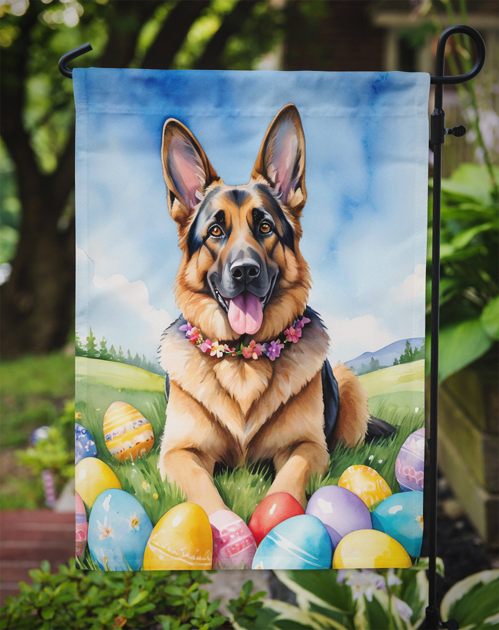 German Shepherd Easter Egg Hunt Garden Flag