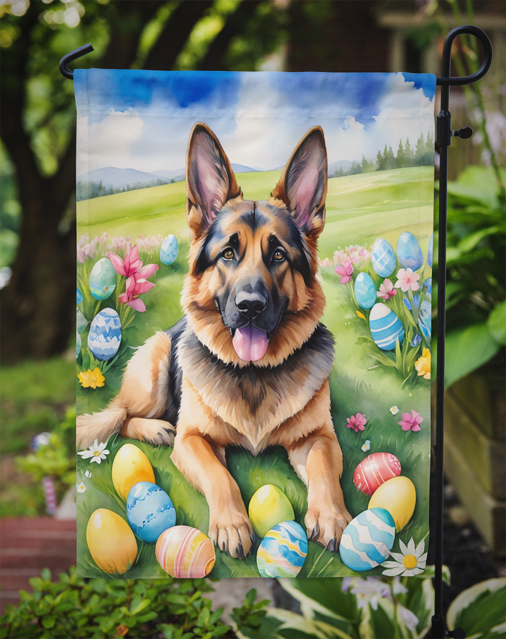 German Shepherd Easter Egg Hunt Garden Flag