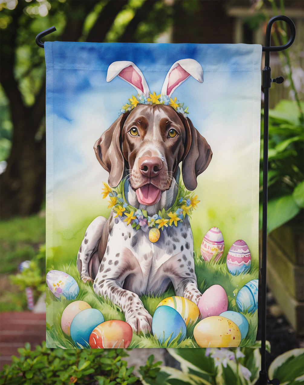 German Shorthaired Pointer Easter Egg Hunt Garden Flag