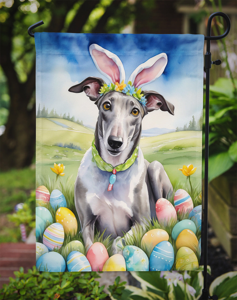 Greyhound Easter Egg Hunt Garden Flag