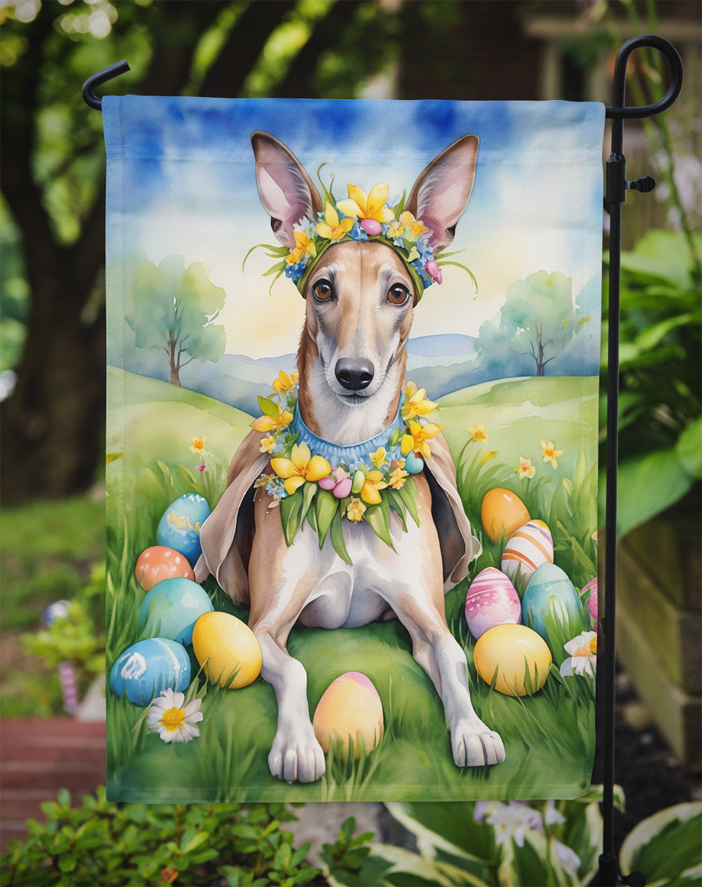 Greyhound Easter Egg Hunt Garden Flag