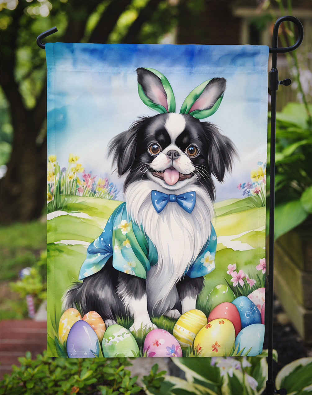 Japanese Chin Easter Egg Hunt Garden Flag