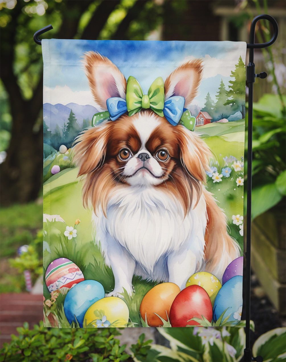Japanese Chin Easter Egg Hunt Garden Flag
