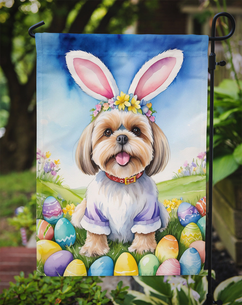 Lhasa Apso Easter Egg Hunt Garden Flag