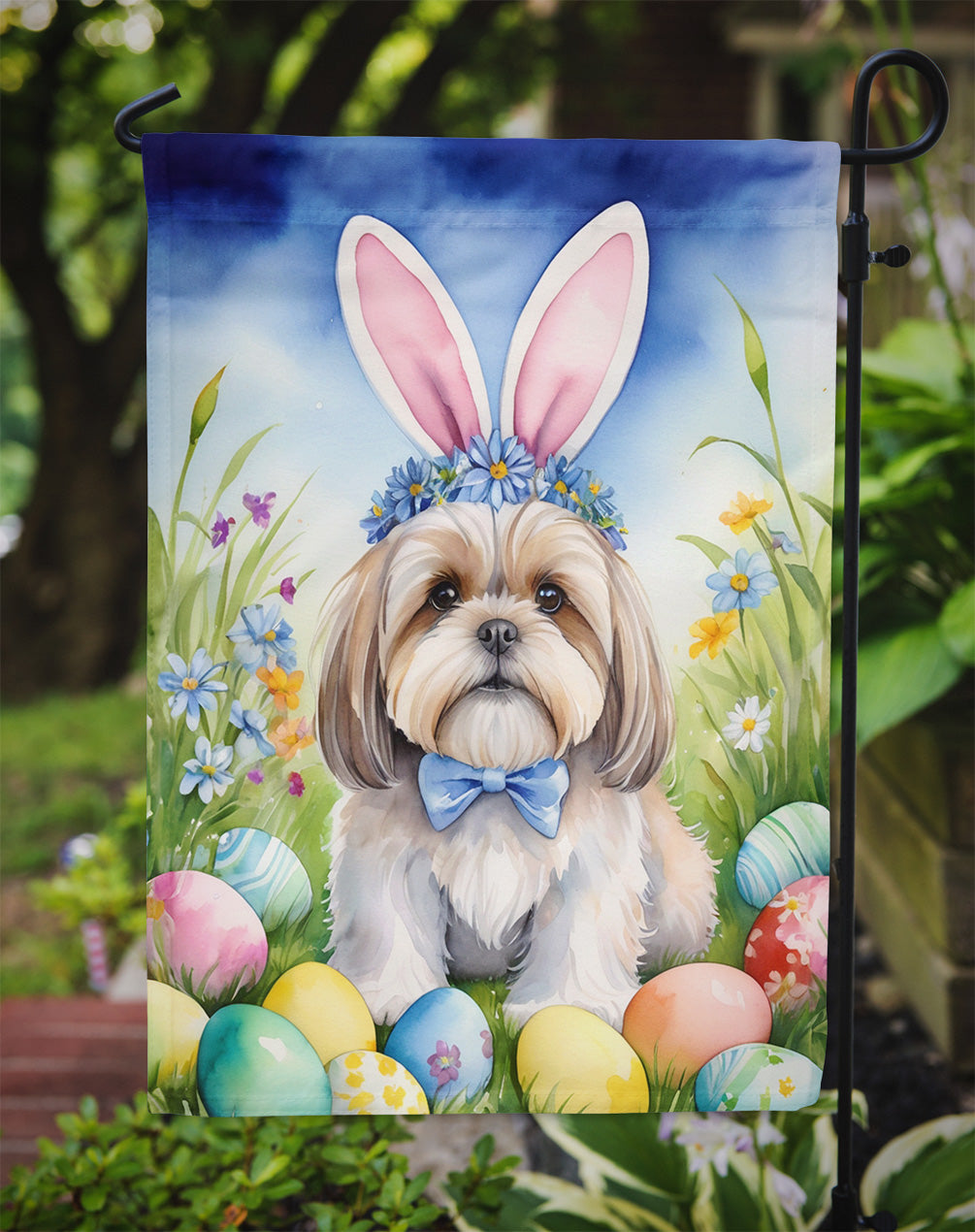 Lhasa Apso Easter Egg Hunt Garden Flag