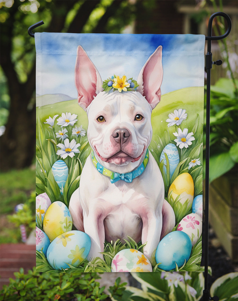 Pit Bull Terrier Easter Egg Hunt Garden Flag