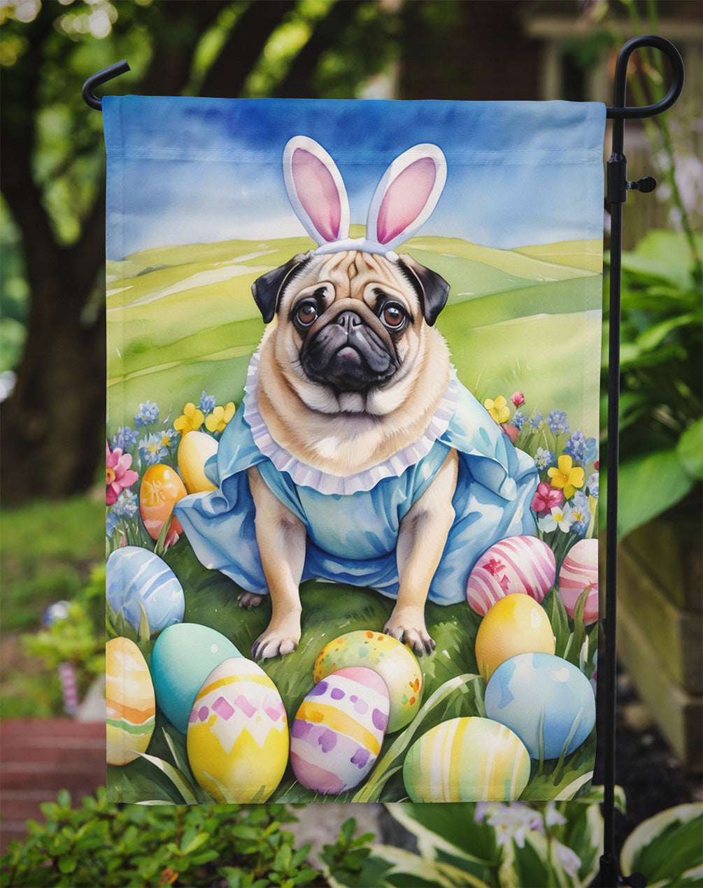 Pug Easter Egg Hunt Garden Flag