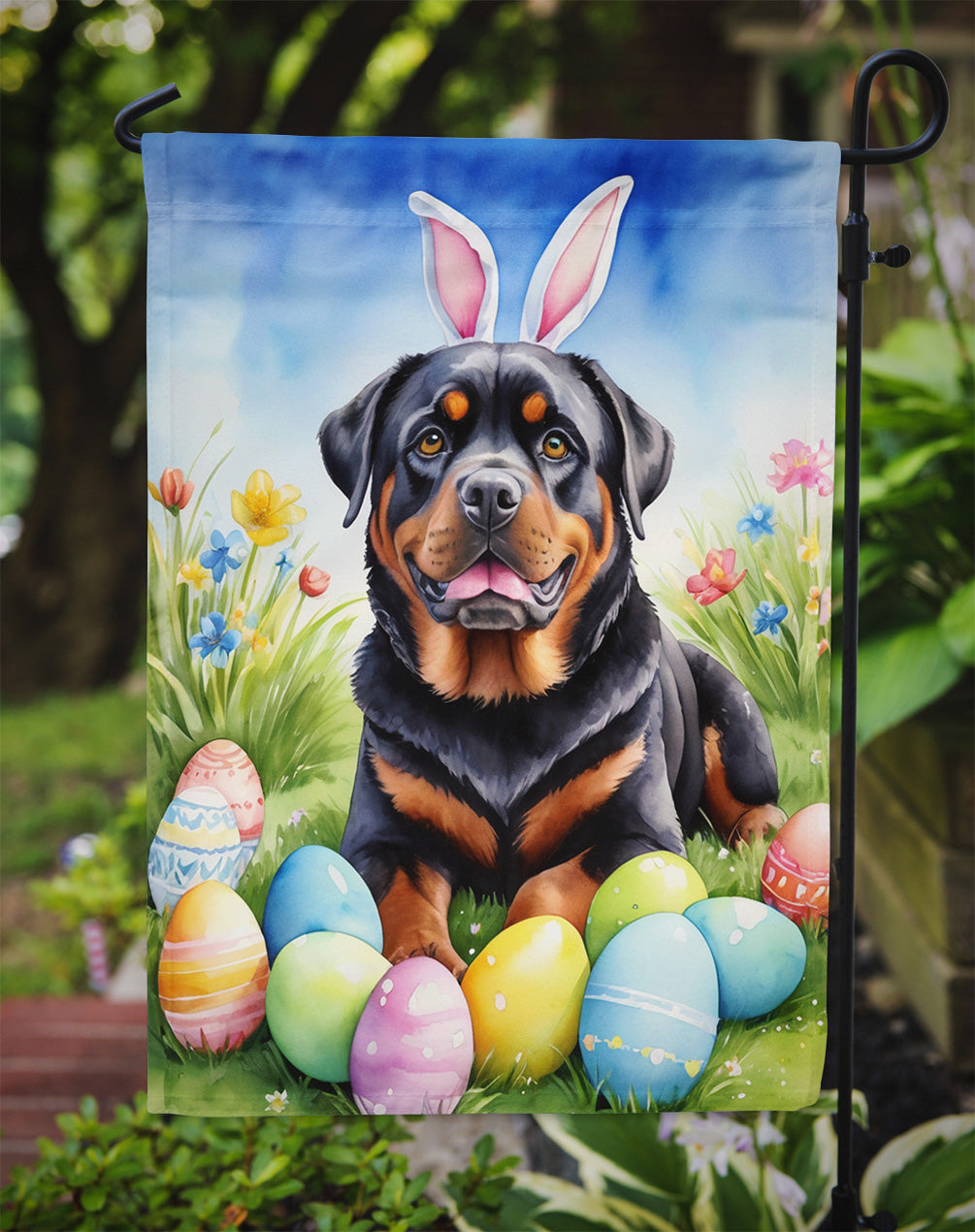 Rottweiler Easter Egg Hunt Garden Flag