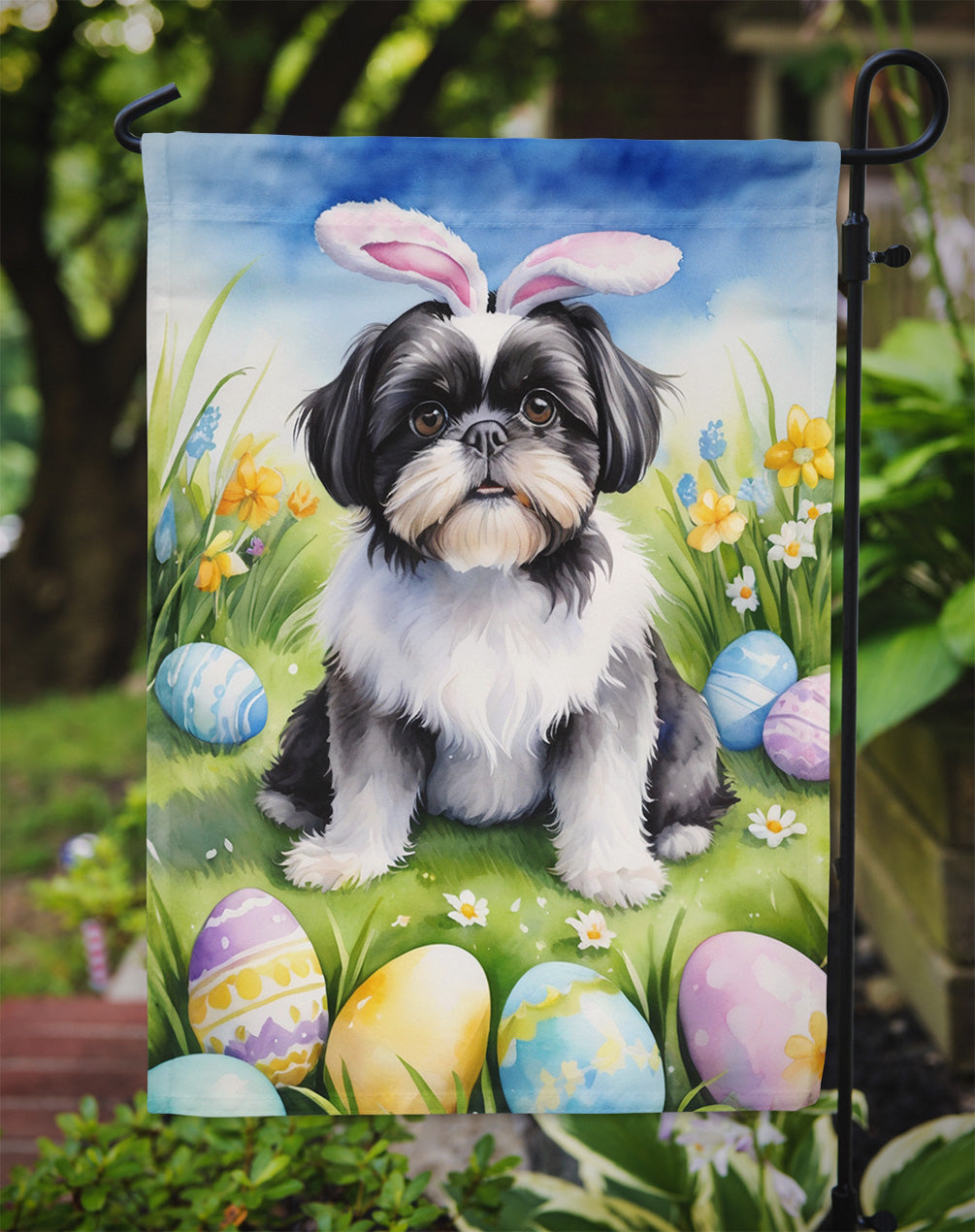 Shih Tzu Easter Egg Hunt Garden Flag