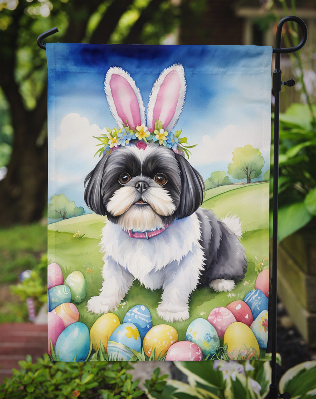 Shih Tzu Easter Egg Hunt Garden Flag