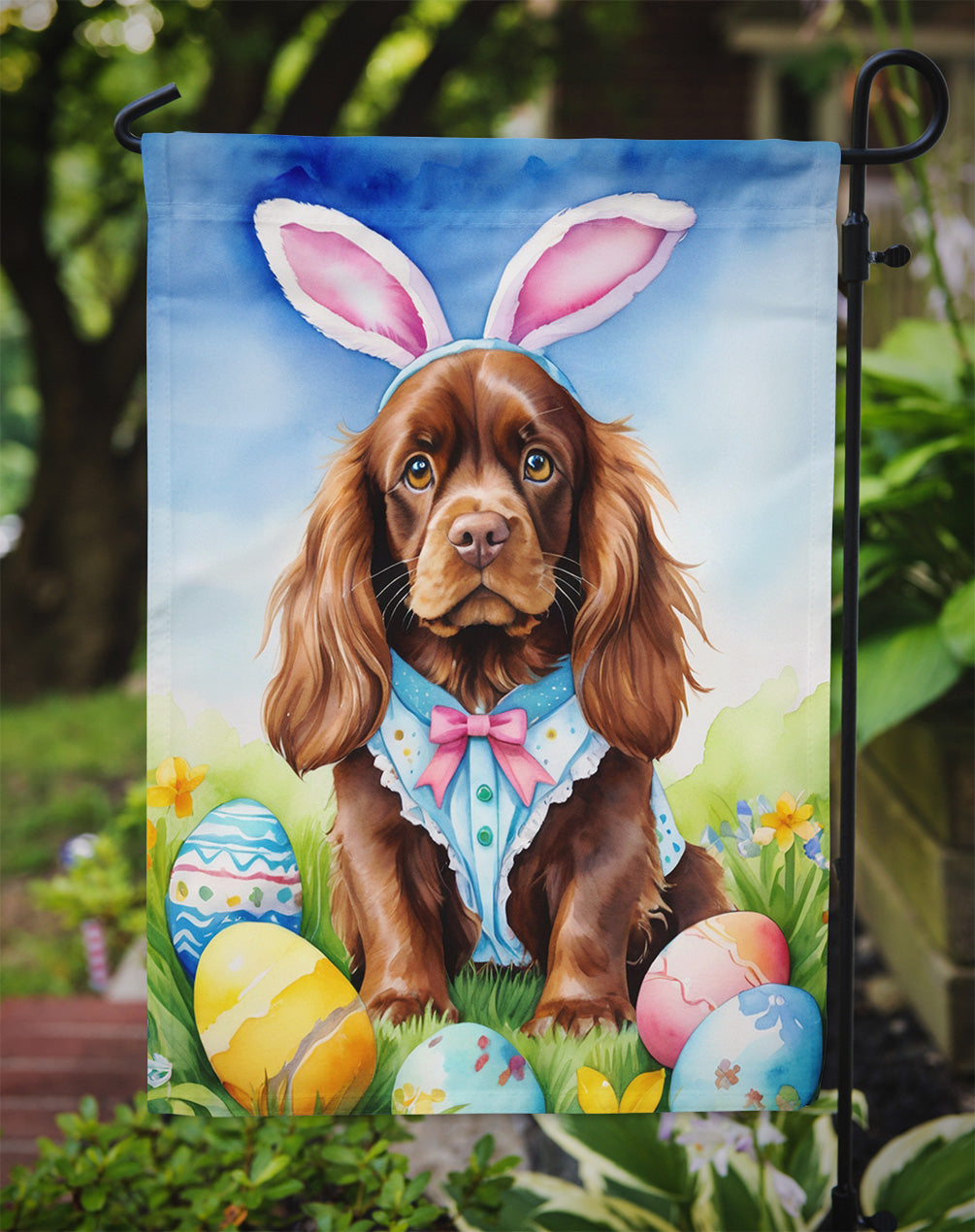 Sussex Spaniel Easter Egg Hunt Garden Flag