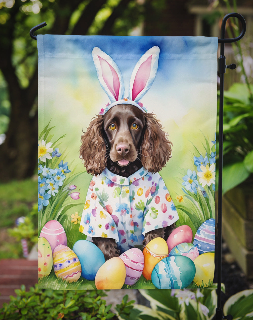Water Spaniel Easter Egg Hunt Garden Flag