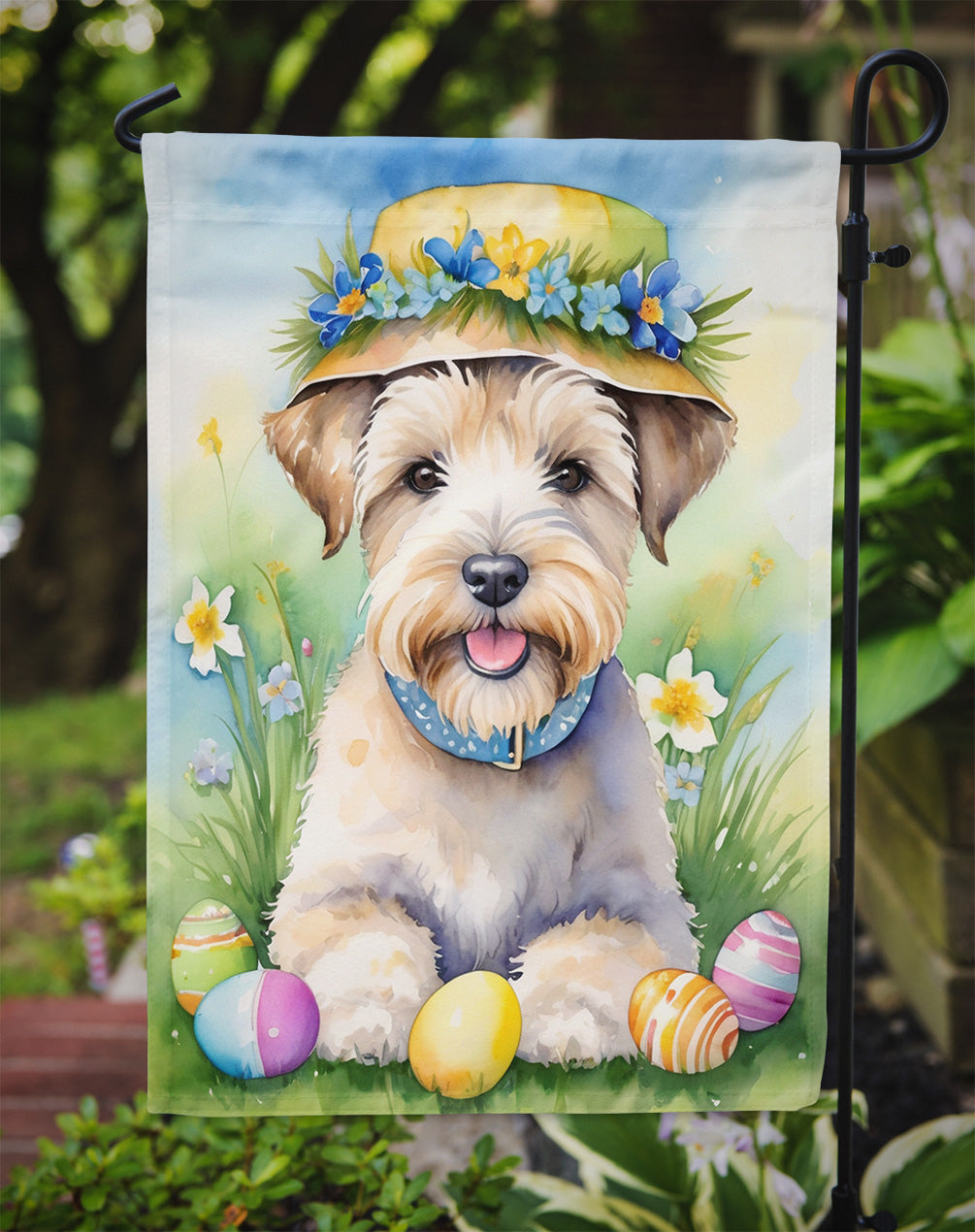 Wheaten Terrier Easter Egg Hunt Garden Flag