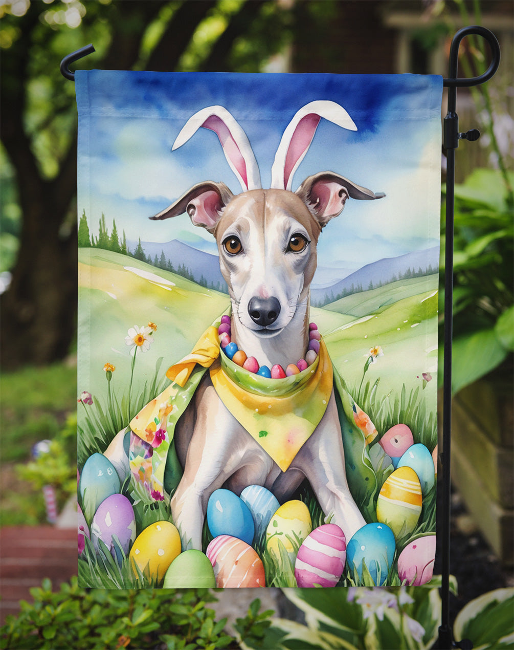 Whippet Easter Egg Hunt Garden Flag
