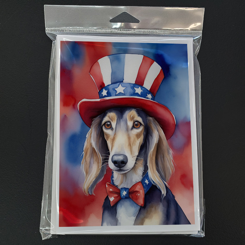 Saluki Patriotic American Greeting Cards Pack of 8