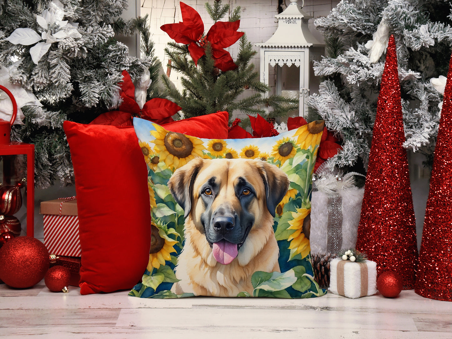 Anatolian Shepherd in Sunflowers Throw Pillow