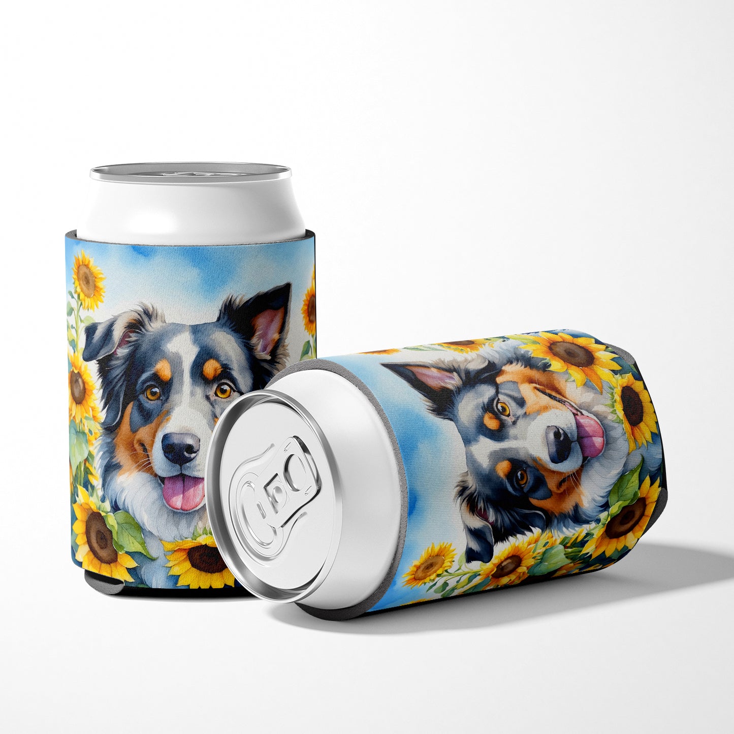 Australian Shepherd in Sunflowers Can or Bottle Hugger